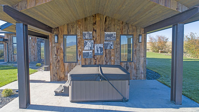 Hot Tub Patio With Metal Beams Custom Home Livingston Mt